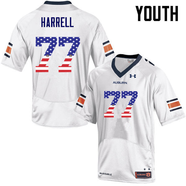 Youth #77 Marquel Harrell Auburn Tigers USA Flag Fashion College Football Jerseys-White - Click Image to Close